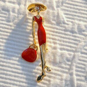 Red Dress Lady with Bag & Hat